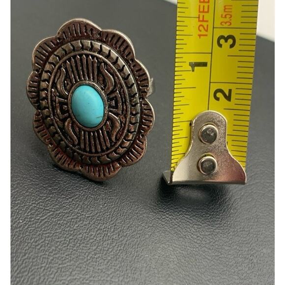 Silver Tone And Faux Turquoise Western Southwestern Costume Jewelry Ring Size 8 - Picture 6 of 7